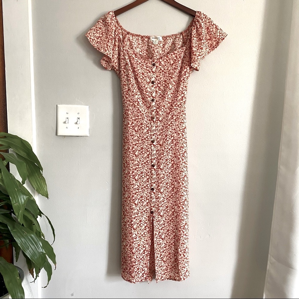 Burnt Orange Floral MIDI Dress